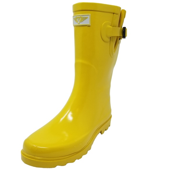 Women's Mid Calf Rubber Rain Boots, #1602, Yellow - Picture 1 of 4